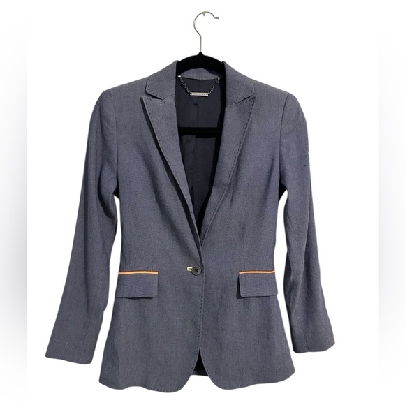 Elie Tahari Jackets & Blazers - Elie Tahari Blue Chambray Linen Blend Blazer with Color Accents Details Size 0